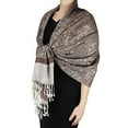 thumbnail image 6 of Peach Couture Elegant Vintage Two Color Jacquard Paisley Pashmina Shawl Wrap, 6 of 10
