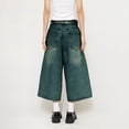 thumbnail image 6 of VBVC Women's High Waist Wide Leg Culotte Jeans,Washed Vintage Cropped Denim Pants For Women,Ladies Y2K Stretchy Streetwear Jeans with Pockets,Blue,S-3XL, 6 of 7
