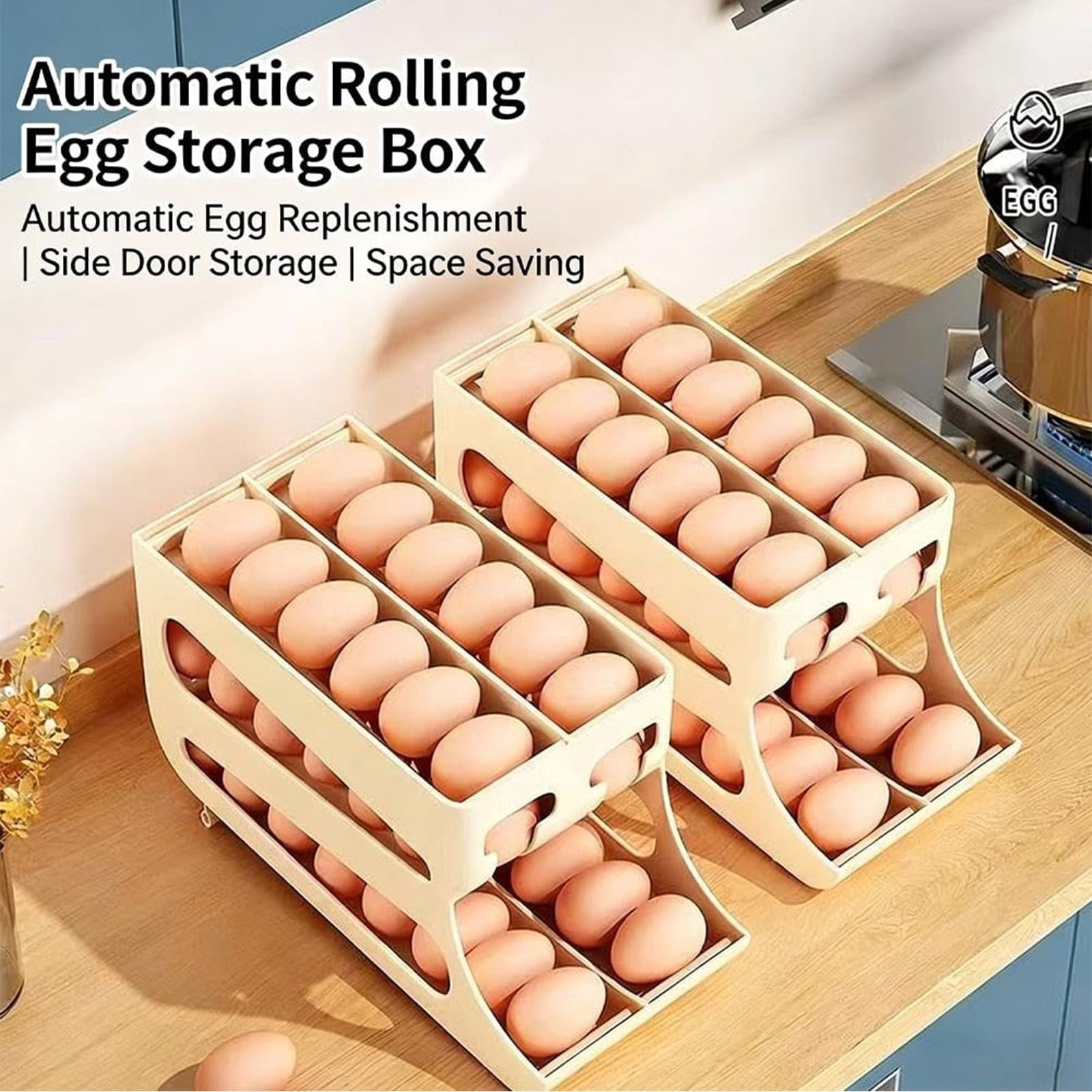 Automatic Rolling Egg Storage For Refrigerator, Space Saving Refrigerator Egg Holder,2 Tiers Fridge Egg Dispenser Holds Up To 60 Eggs For Fridge,Kitchen & Cabinets Table(14.17x5.35x5.35")(Grey)