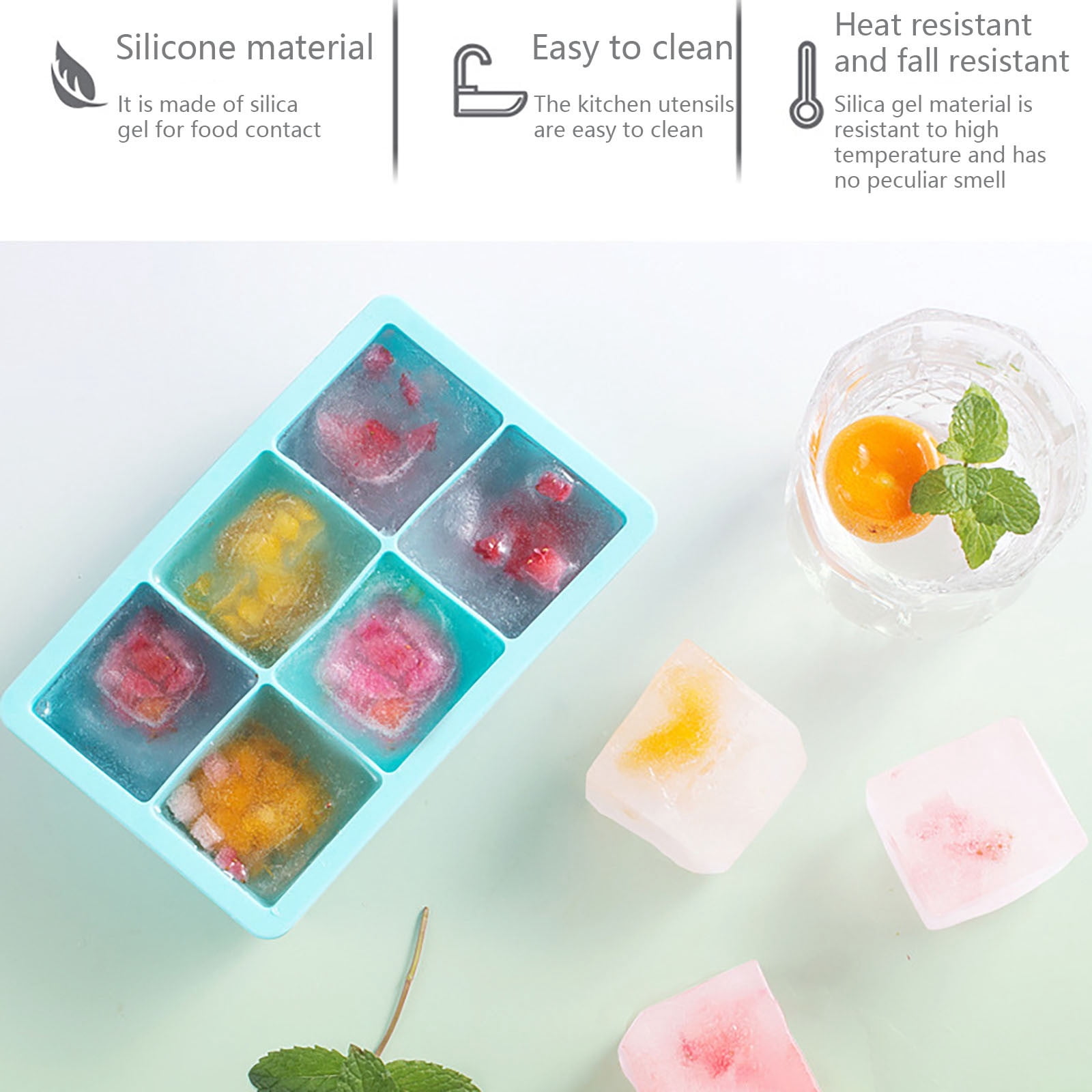 Seyotauo Ice Tray, Flexible BPA-Free Silicone Mold, Reusable Ice Block Maker with Easy Release, Odorless Container for Freezer, Fridge, Kitchen, Cocktail and Party Use
