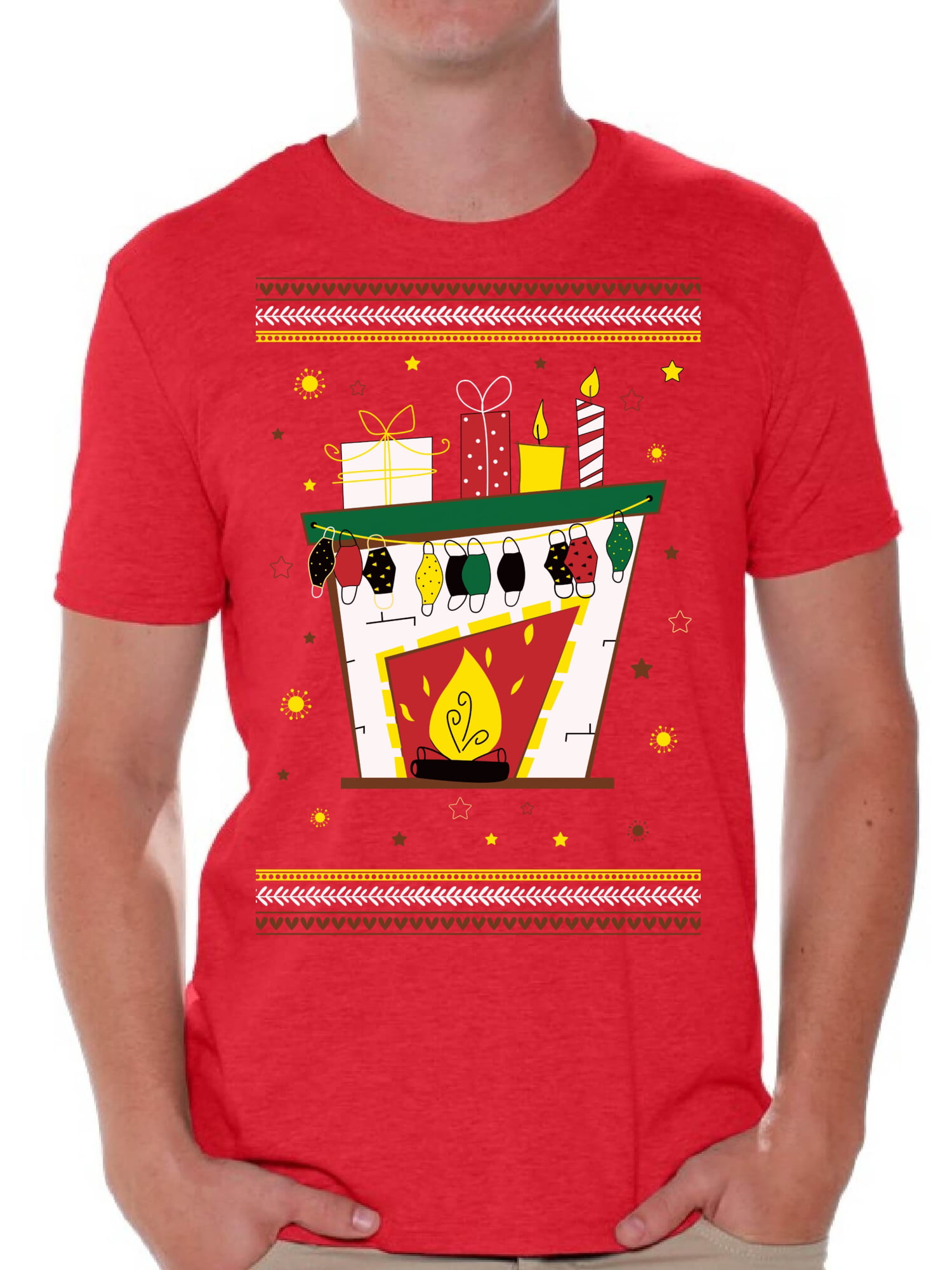 Christmas Fireplace T-Shirt for Men Merry Christmas Men Shirt Happy New ...