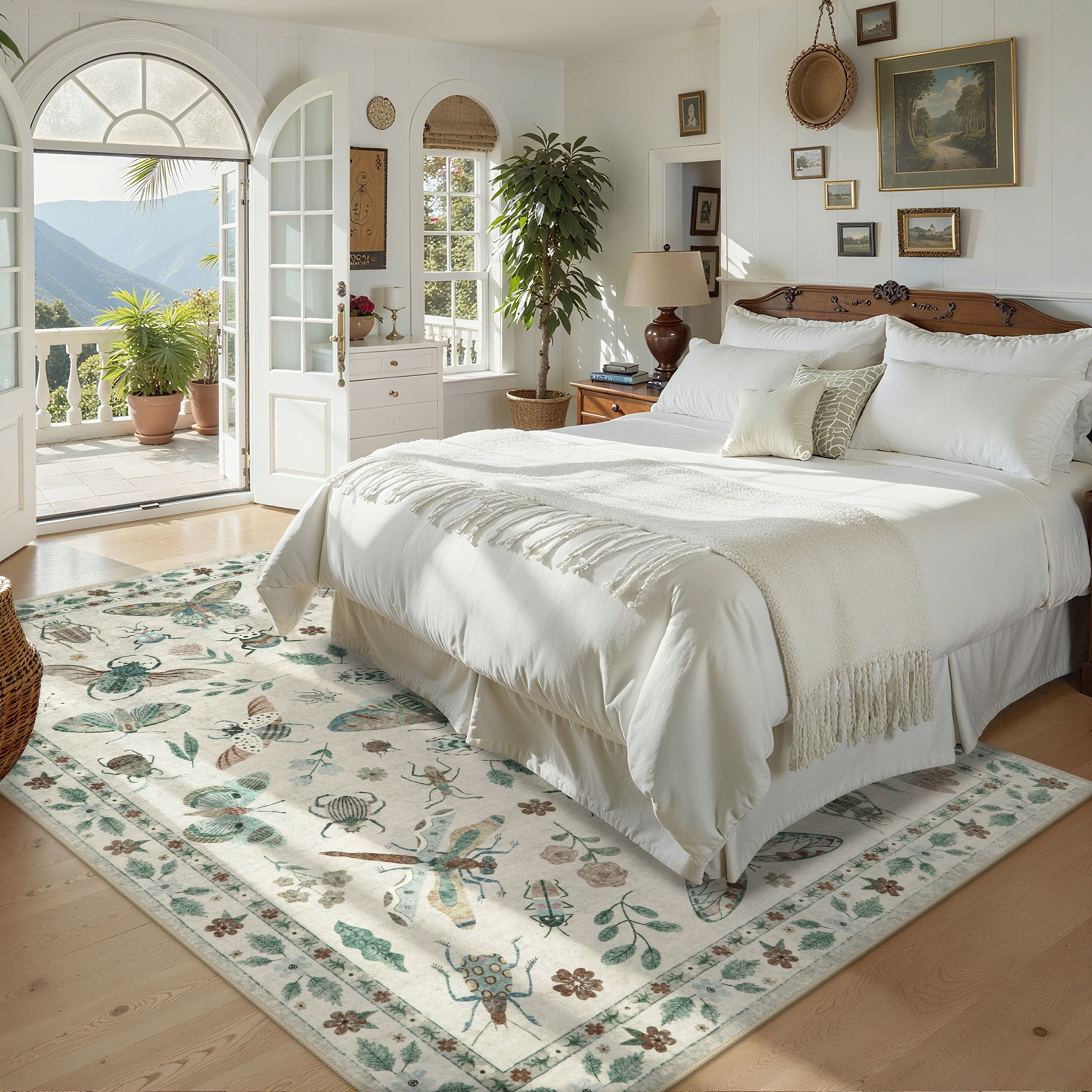 Moynesa Insect 5'x7' Area Rugs Washable Rug for Living Room Soft Natural Bedroom Rug Bug Accent Carpet for Dining Room Nursery Office Stain Resistant Non Slip, Beige