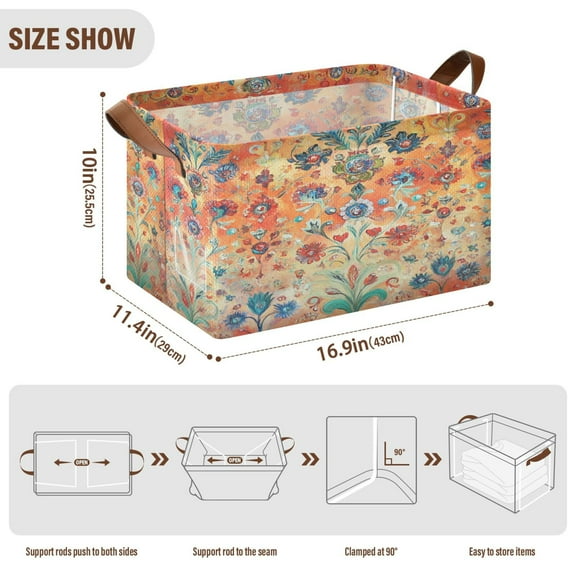 BZSMCE Collapsible Fabric Cube Storage Bins Flowers Seamlee Pattern Design Pattern Storage Box
