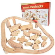 JOYIN 62 Pieces Wooden Train Track Set, Birthday Holiday Party Favor Gifts for Boys Girls 2-8 Years Old