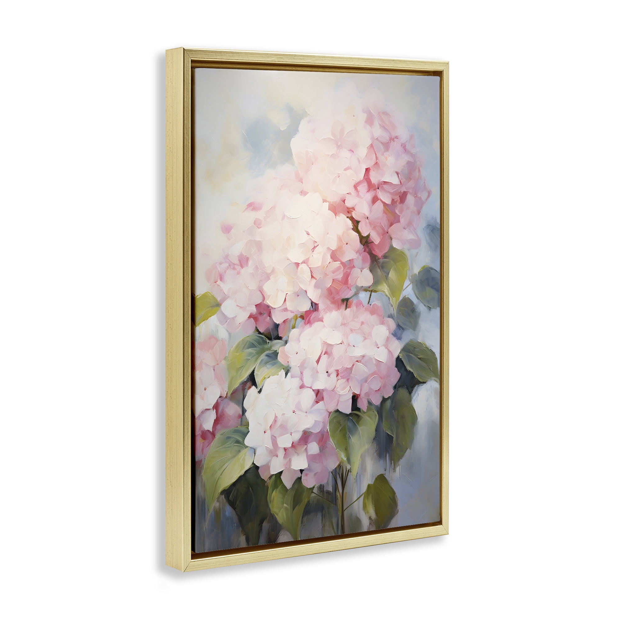 Stupell Industries Pale Pink Hydrangea Botanical & Floral Painting Gold Floater Framed Art Print Wall Art, 21 x 31
