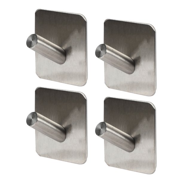 Ganchos adhesivos de 4 piezas de Unique Bargains para toallas, abrigos y ganchos de pared, se adhieren en el baño y la cocina, tono plateado