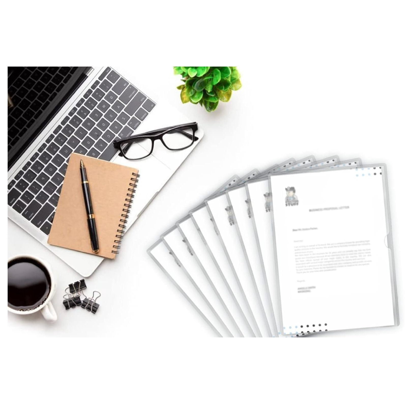 Frosted Clear Vinyl Folders - Heavy Duty Plastic Folders with Pocket, Letter Size L-Type Document Organizer for Office, Home & Medical Records - 50 Pack