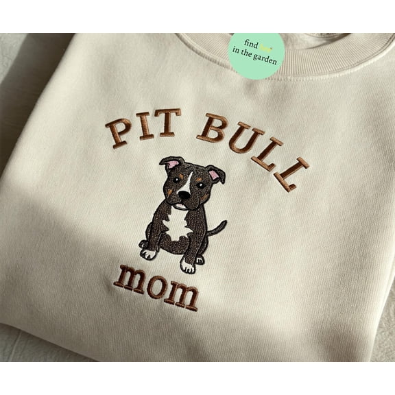 Embroidered Black Pitbull Mom Sweatshirt, Dog Lover Crewneck, Pet Owner Gift, Pitbull Mama Embroidery Shirt, Cozy Dog Mom Sweater