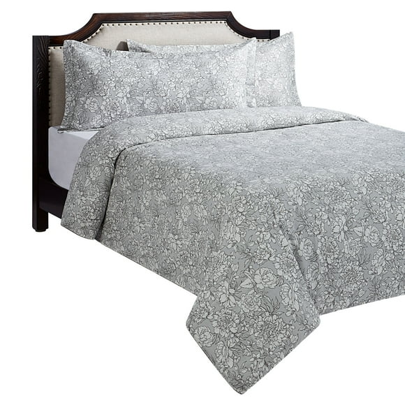 HOMETRENDS 3-Piece Black/White Rose Duvet Cover Set, Double/Queen