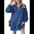thumbnail image 3 of Vestido Camisero Vaquero Extragrande para Mujer, con Botones, Larga, Farol, Bajo Deshilachado y Azul Oscuro L, 3 of 10