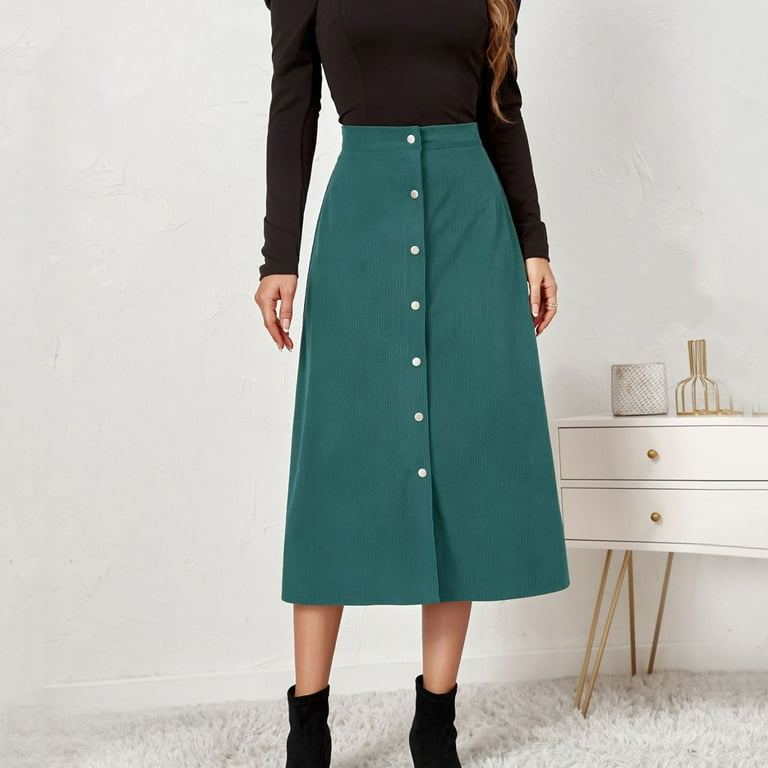 Landzoo Women's Long Skirt Solid High Waist Skirt Corduroy Wrap