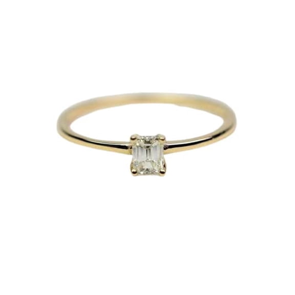 HeartsAndYou 0.5ct Engagement Ring for Women Emerald Cut Moissanite Solitaire Design 18k Yellow Gold Over Silver