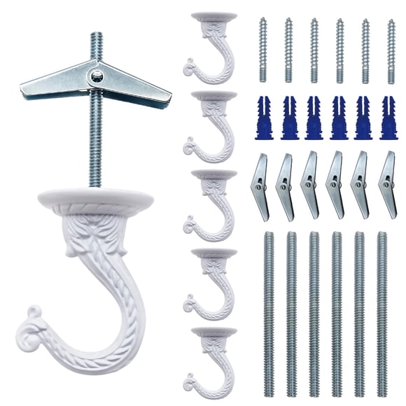 NACETURE E Style Ceiling Hooks for Hanging Plants â?? 6 Pcs White Plant Hooks for Hanging Baskets Outdoor or Indoor - Swag Hook f