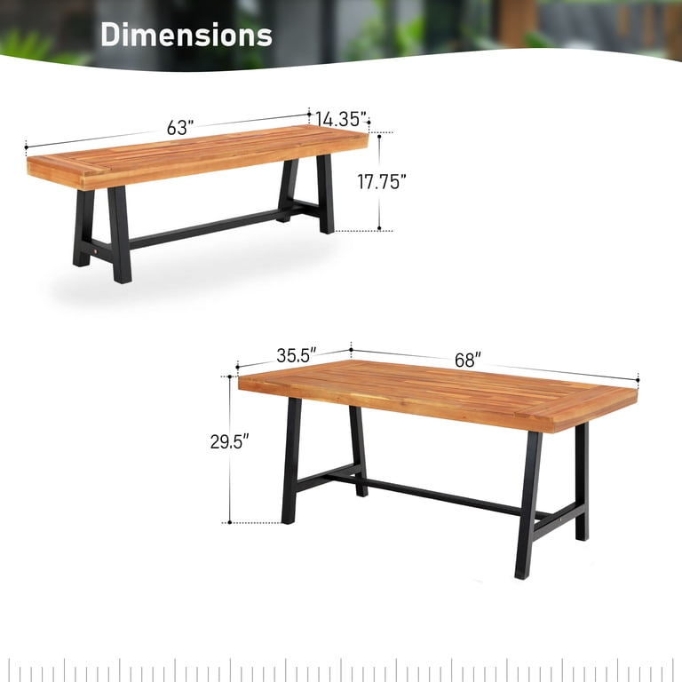 MF Studio Set of 2 Patio Wood Garden Bench Set Outdoor Wooden MF Studio Set of 2 Patio Wood Garden Bench Set Outdoor Wooden
