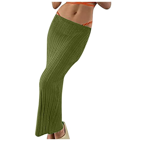 Npasoilc Skirts for Women Stretchy Knitted Cropped Bodycon Homewear Vacation Beach Skirt Solid Color Casual Slim-Fit Skirt