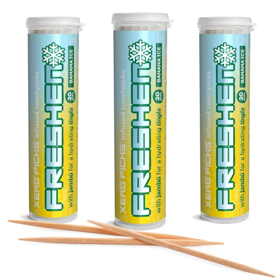 Xero Picks Freshen - Banana Ice - Infused Flavored Toothpicks for Long Lasting Fresh Breath & Dry Mouth Prevention - 60 Picks - 3 Pack