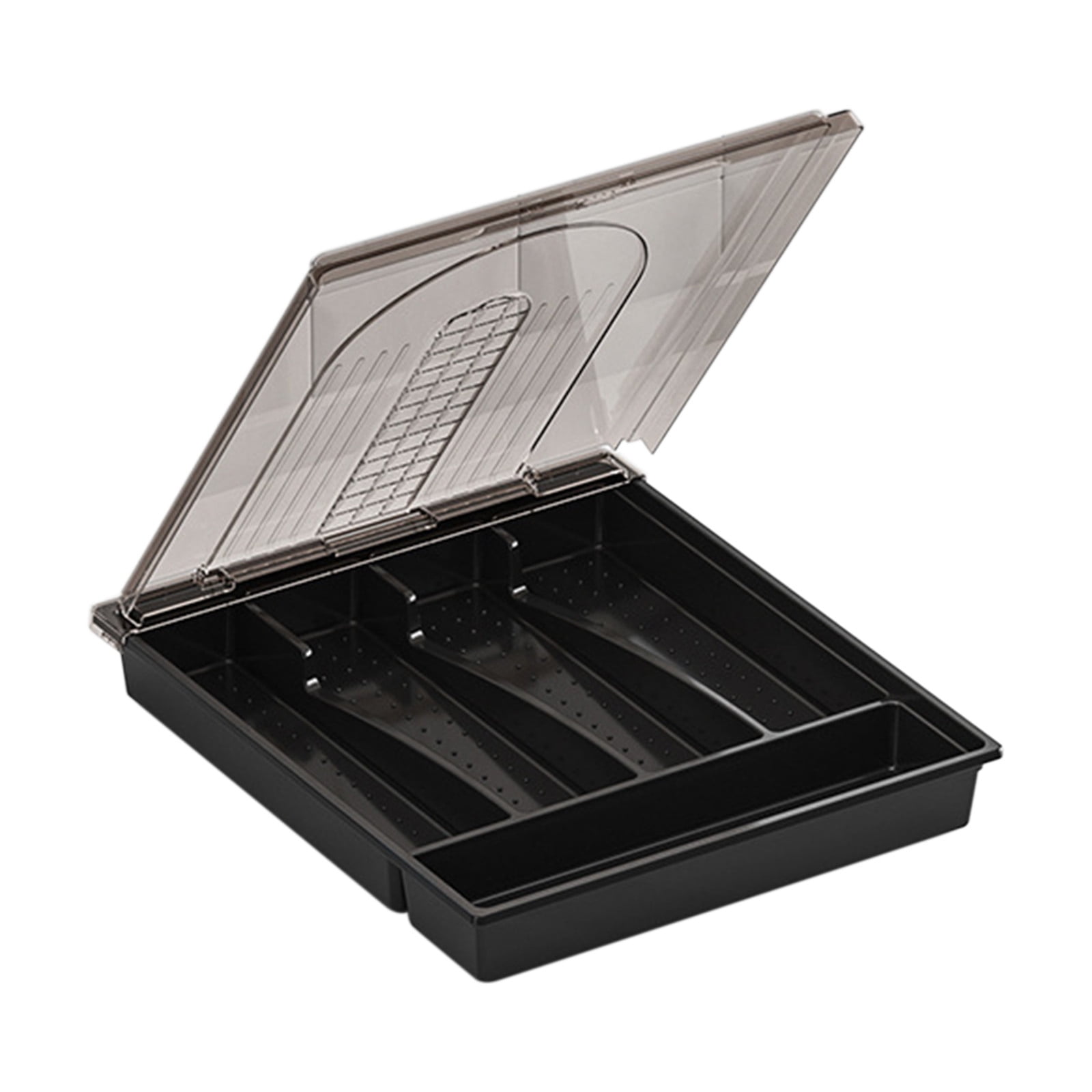 Cutlery Organizer with Lid, Kitchen Utensil Tray, Plastic Tabletop Drawer, Large Capacity