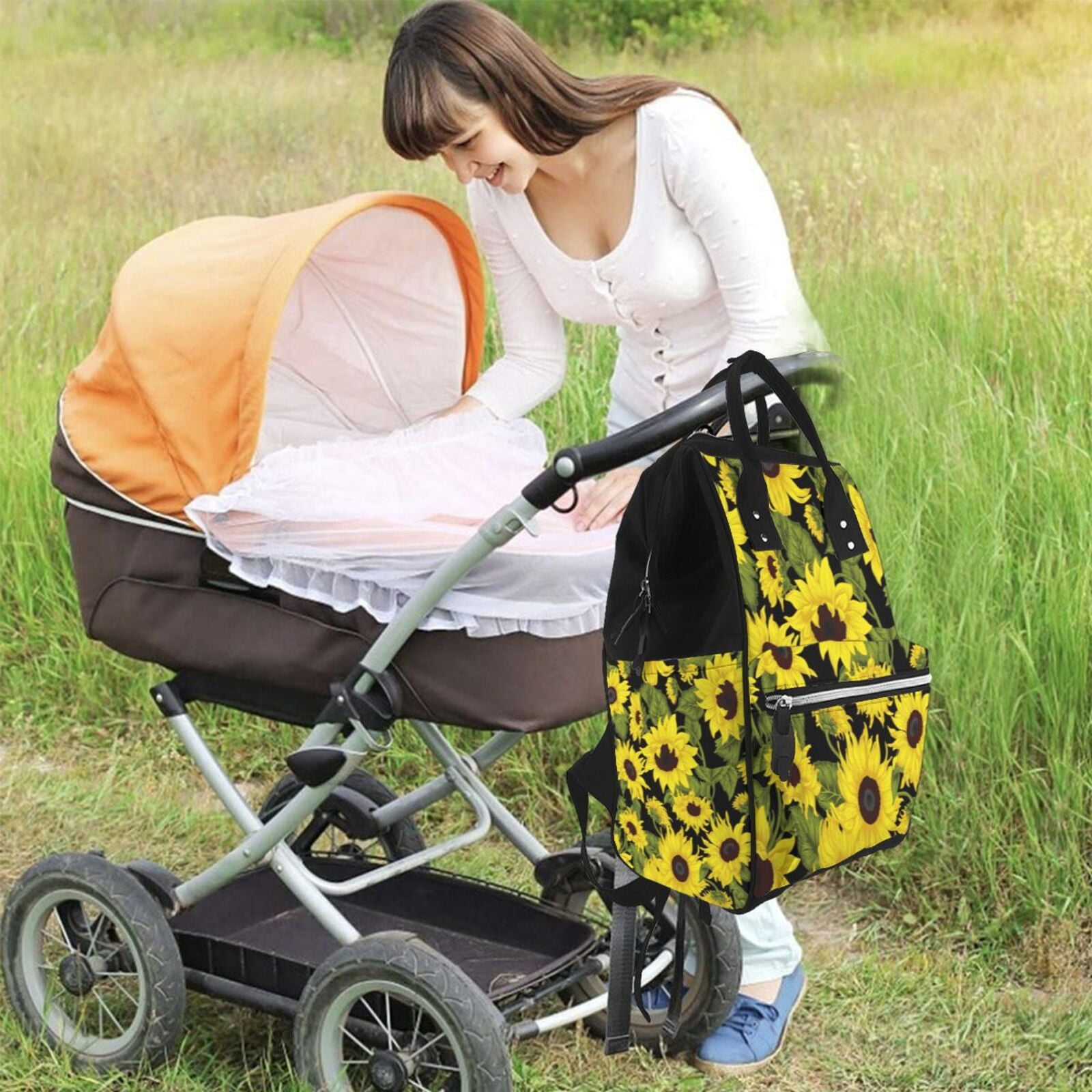 Fuzoiu Sunflowers In Vintage Print Diaper Bag Backpack,Baby Essentials Travel Tote,Multi function Waterproof Diaper Bag, Travel Essentials Baby Bag - Unisex