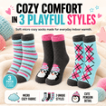 thumbnail image 4 of Girls Micro Cozy Character Socks, 3 Pack, Soft Plush Whimsical Pattern Socks, GREEN, S/M, 4 of 8