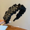 thumbnail image 2 of Women's Rhinestone Leaf Ruched Fabric Bow Headband French Elegant Temperament Headband Fashion High Crown Hair Accessory Christmas Birthday Gift, 2 of 7
