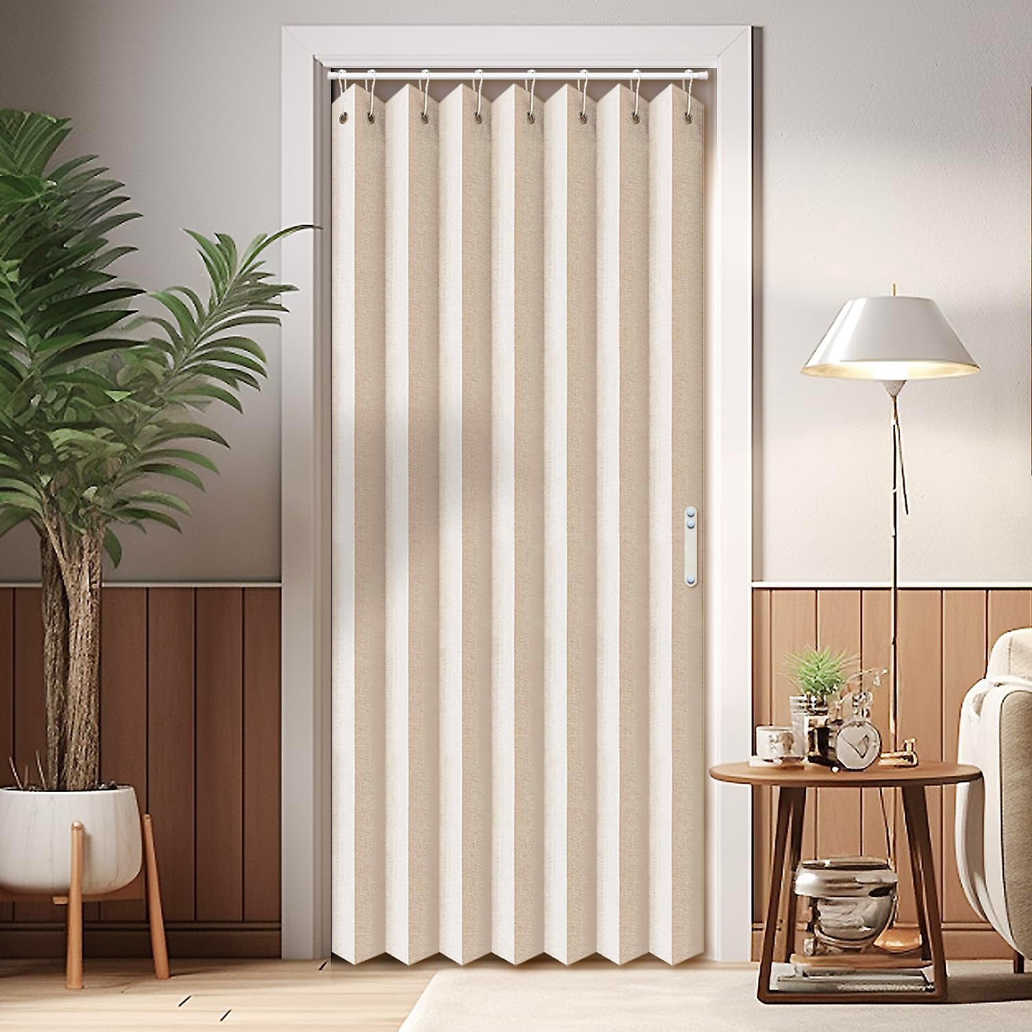 Vatge Door Curtains for Doorway, Folding Door Curtain Interior Closet Curtain for Bedroom, Bathroom, and Laundry Room, Pleated Door Curtains for Doorway,1 Panel with Tieback, W39 x L78, White