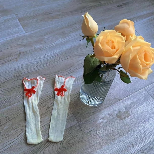 Medias de encaje blancas lolita para mujer, lindas medias japonesas finas de verano lolita, hermosas piernas con flores, calcetines de seda blanca
