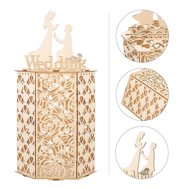 UPGRATOR 1PC Wedding Cards Receiving Box Wood Hexagonal Design for Couples Wedding