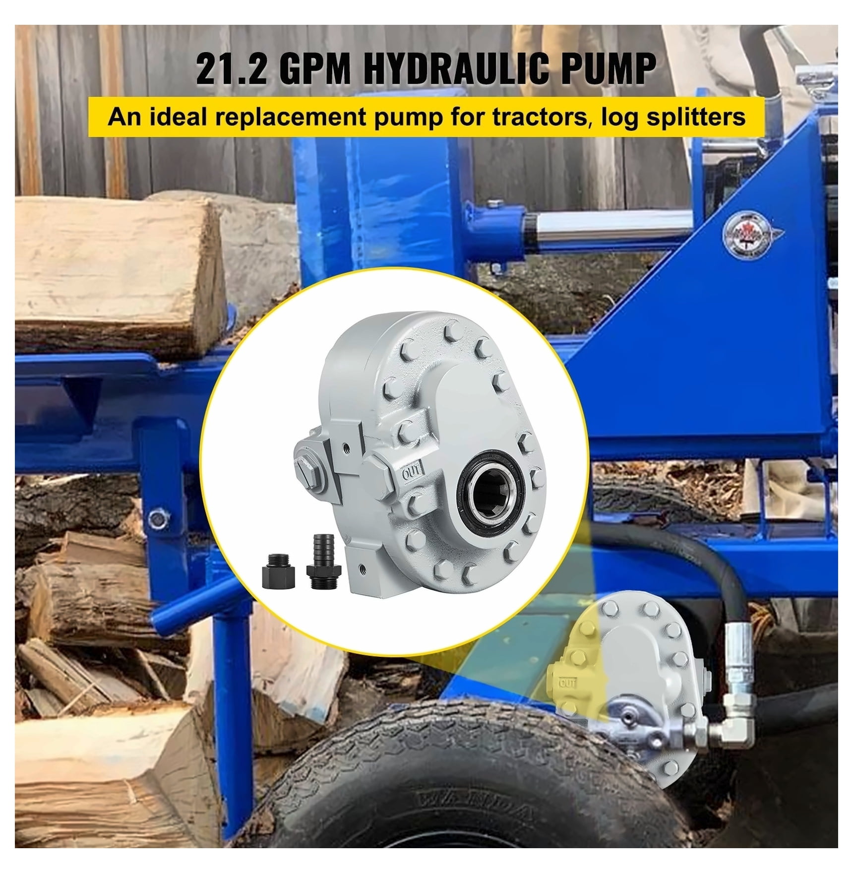 Hydraulic Pump 21.2 GPM 540 RPM Log Splitter 2250 PSI with SAE Ports for Tractor Tailgate Lift