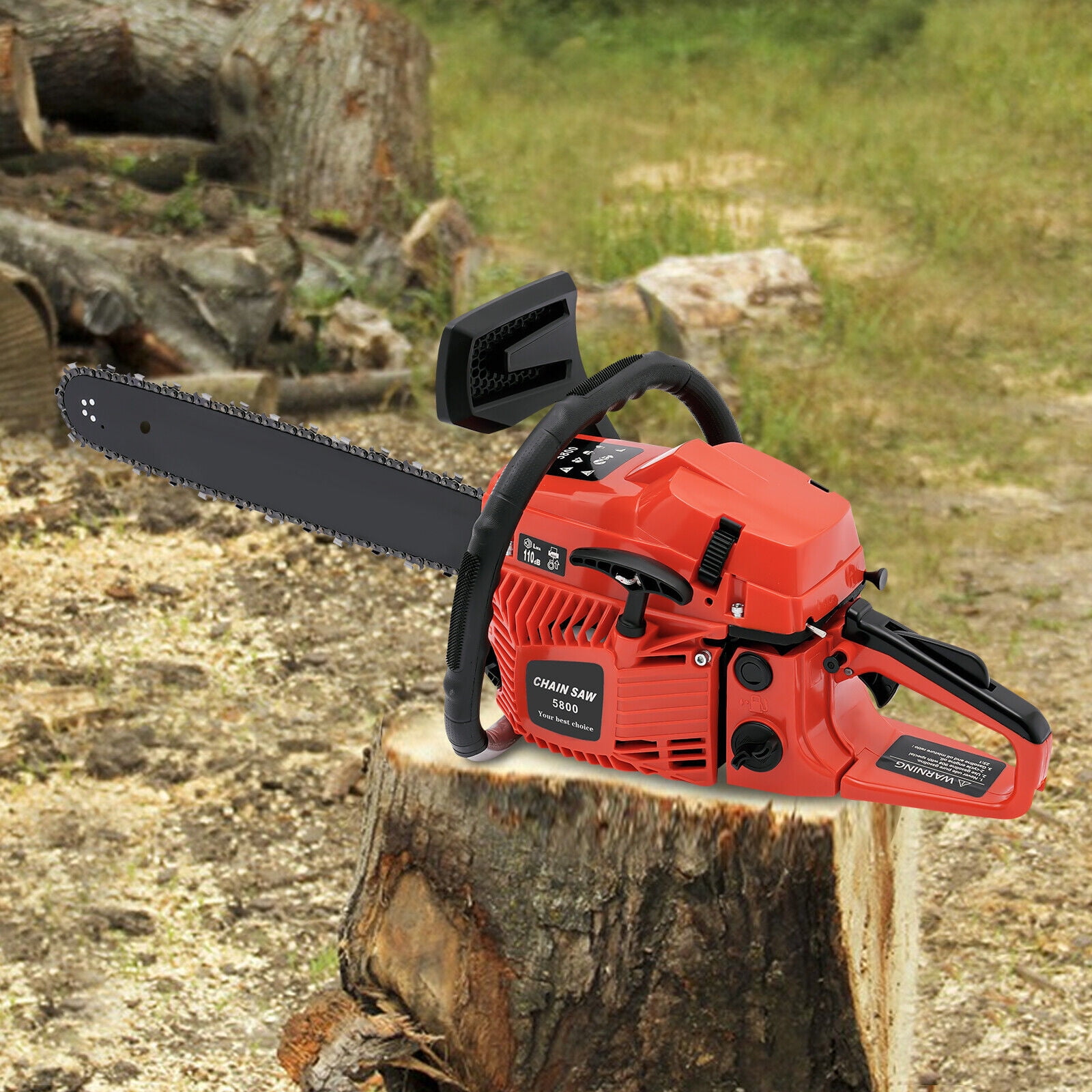 Red Black 58Cc 2-Stroke Gasoline Chainsaw, 20 Inch Manganese Steel Bar 2.6Kw Wood Cutting Saw