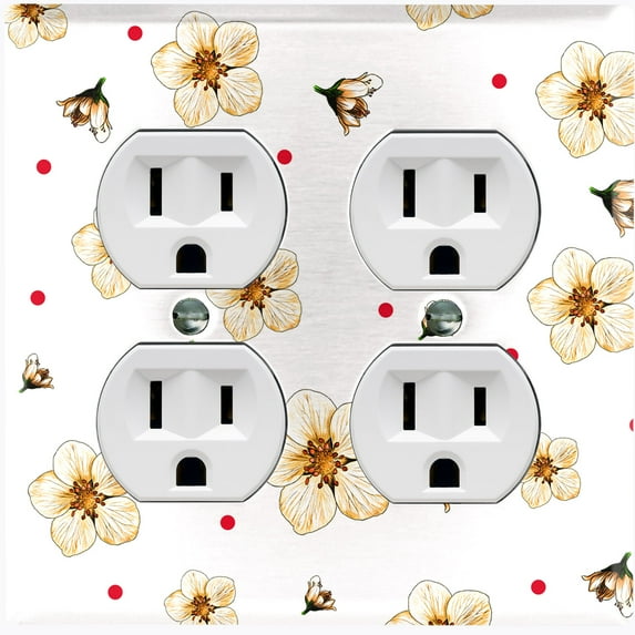 Metal Light Switch Plate Cover White Flowers Red Polka Dots FLW048