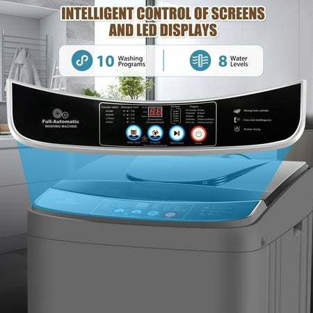 Veeboto Washing Machine, 15.6 lb Portable Washer with LED Display, 10 Programs & 8 Water Levels, Tub and Spin-Dry Combo with Child Lock with Delayed Start for Apartments, Dorms, Home and More