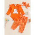 thumbnail image 3 of RUINIXCW Newborn Baby Girl Halloween Outfit Infant Girls Fall Winter Clothes Ghost Embroidery Ribbed Long Sleeve Romper with Dot Pants Headband Set, 3 of 10
