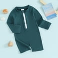 thumbnail image 2 of Bagilaanoe Toddler Baby Girl Boy One-Piece Swimsuit Long Sleeve Zipper Rashguard Swimwear 3M 6M 12M 2T 3T 4T Kids Bathing Suit, 2 of 7