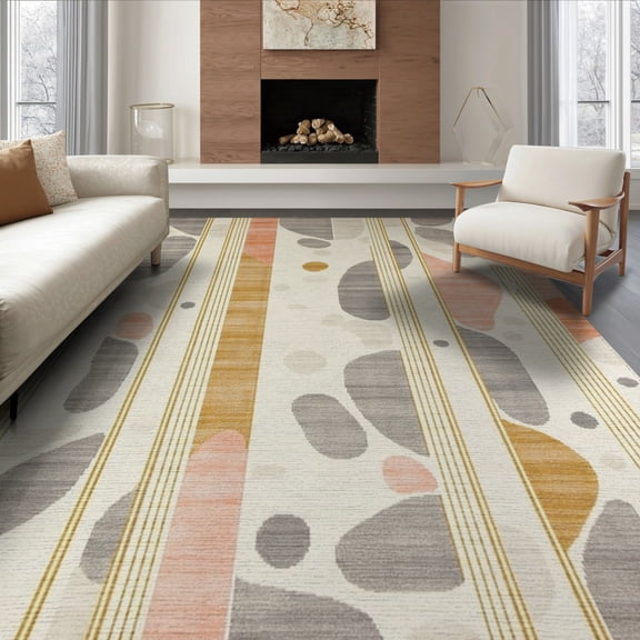 ODIKA 8'x10' Washable Area Rug Spots Spotted Cow Abstract Geometric Stripes Contemporary Designer for Living Room, Under Sectional, Family , Durable, Non-Slip