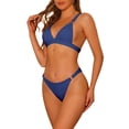 thumbnail image 4 of Conjuntos de bikini triangular de 2 piezas para mujer con anillos, tirantes anchos ajustables, cierre en la parte posterior, trajes de baño acanalados, talla X-Small, azul real, 4 of 5