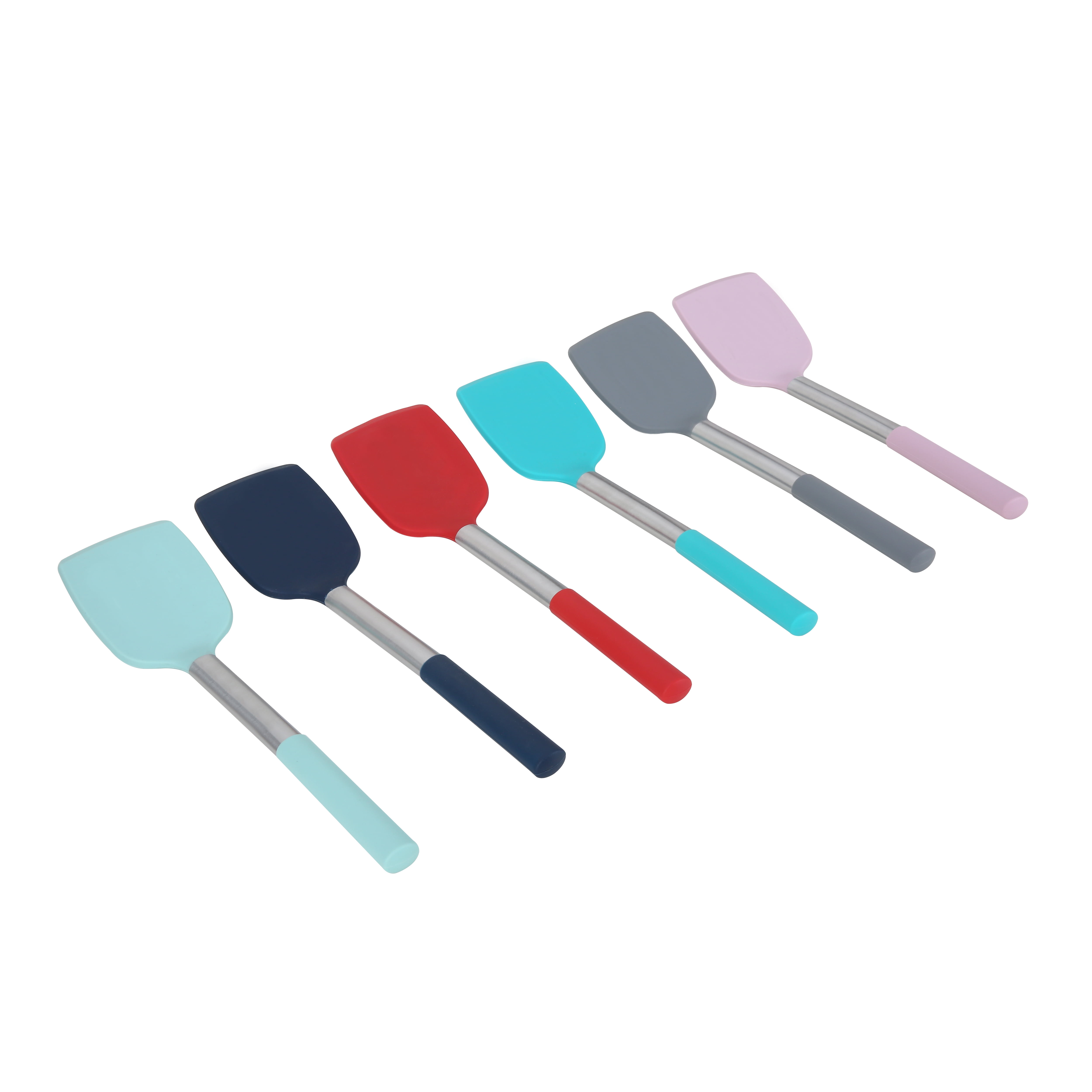 Mainstays Colorful Silicone Spatulas Set with Wooden Handles - Red, Silver, Green & Blue - 4 ct