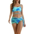 thumbnail image 1 of Bañadores de bikini de 3 piezas con tirantes ajustables para mujer, parte inferior triangular con falda de malla, color azul pequeño, 1 of 5