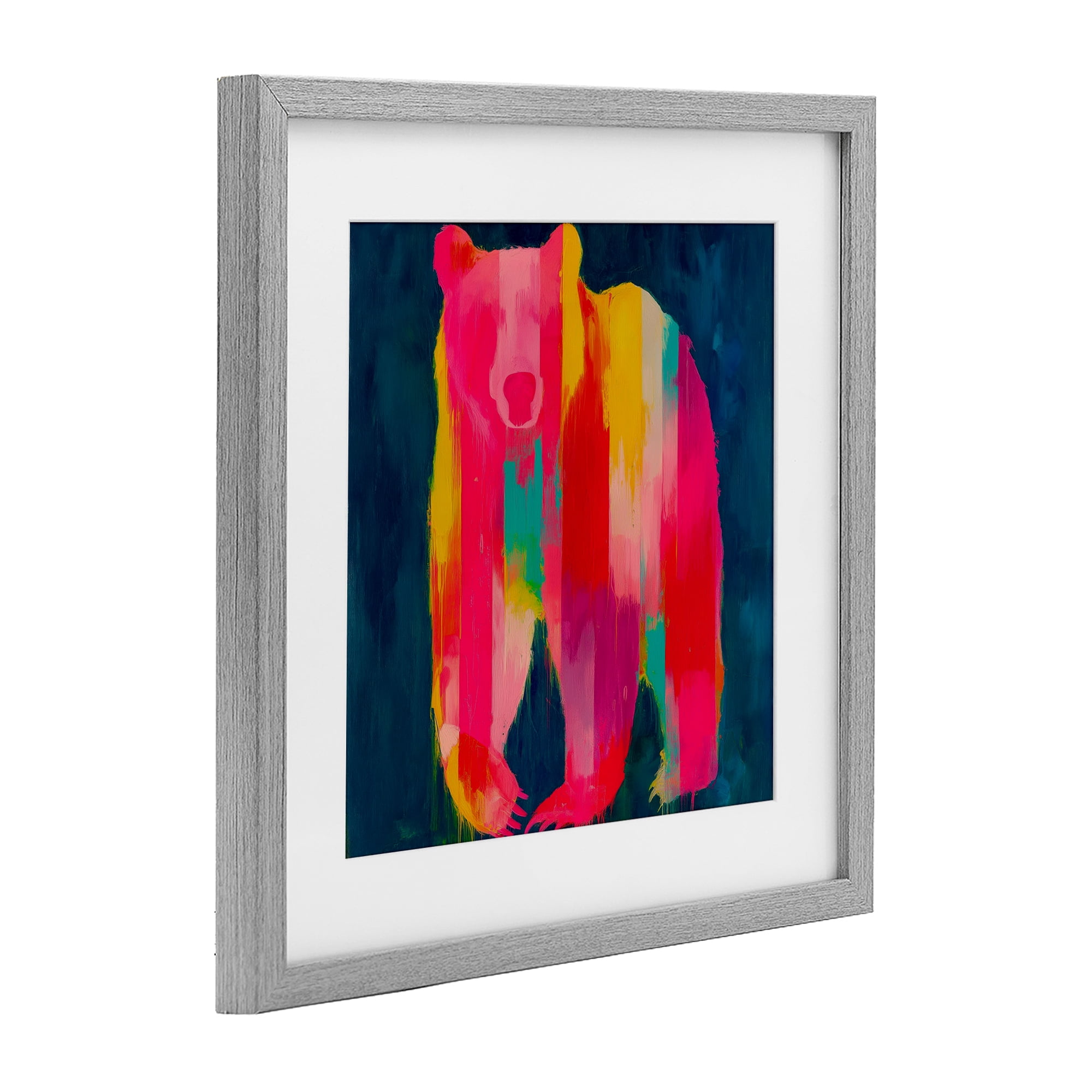 Stupell Industries Pink & Yellow Bear Standing Tall Gray Framed Print Under Glass, design by Chromatic Storm Studio