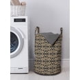 thumbnail image 3 of Damask Laundry Bag, Ethnic Aboriginal Motif with Victorian Rococo Style Effects in Funky Tones, Basket with Handles Drawstring Closure for Laundromats, 13" x 19", Dark Grey and Tan, by Ambesonne, 3 of 4