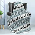 thumbnail image 4 of Nordic Soft Flannel Fleece Blanket, Chevron Zigzags Winter Floral Arrangement Norwegian Reindeer Snow Pattern, Cozy Plush for Indoor and Outdoor Use, 50" x 70", Black White Sky Blue, by Ambesonne, 4 of 5