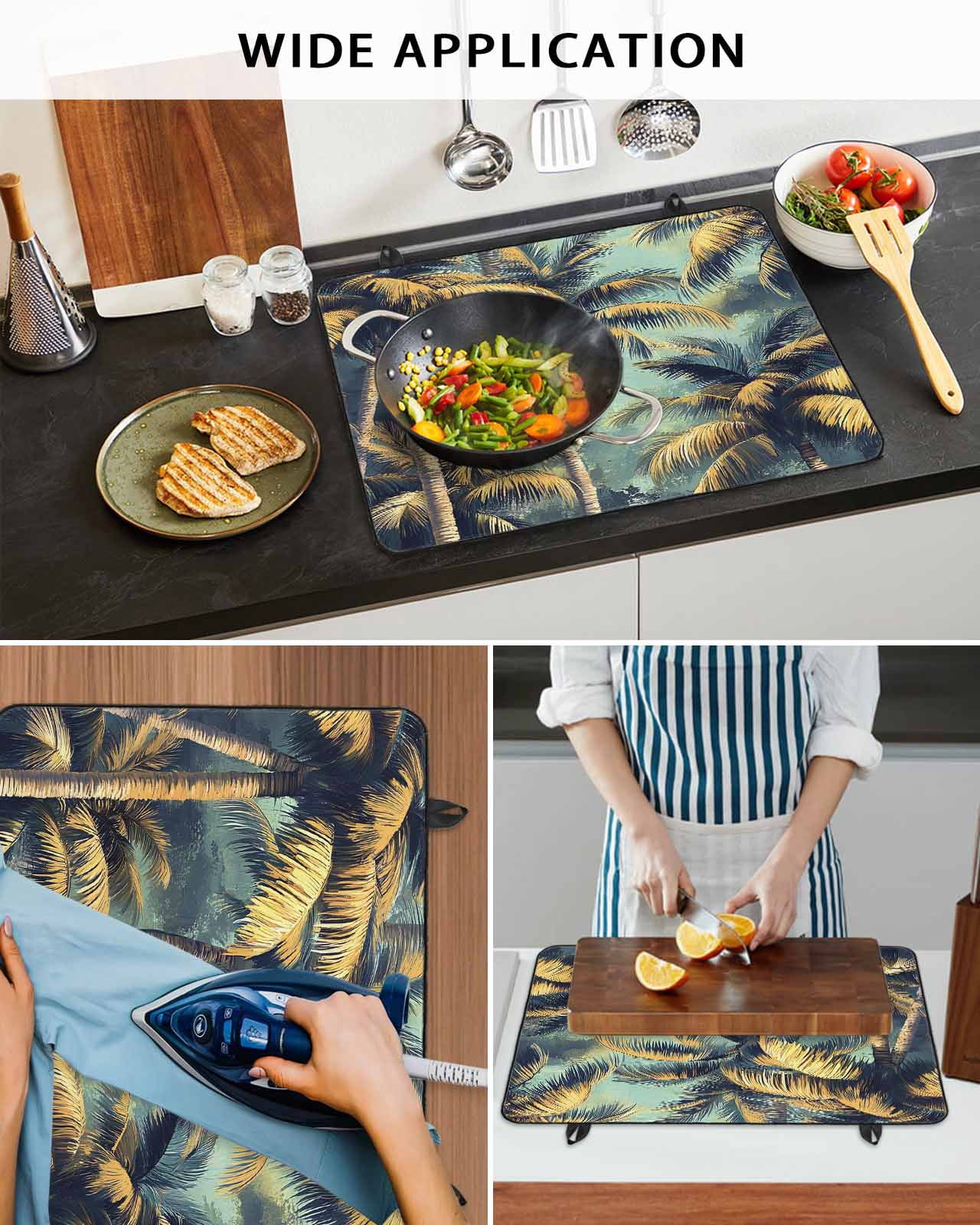 nqOlkjepod Large Induction Cooktop Protector Mat 24"x21", Summer Palm Tree Stove Top Covers for Electric Stove, Farmhouse Nature Tropical Plant Leaves Stove Burner Cover Mats, Glass Top Stove Cover