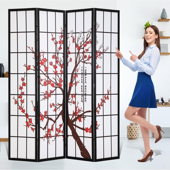 Room Divider 4 Panel Folding Privacy Screen 6Ft Room Partition Shoji Wall Divider Screen Portable Wood Divider for Office, Bedroom, Restaurant, Freestanding