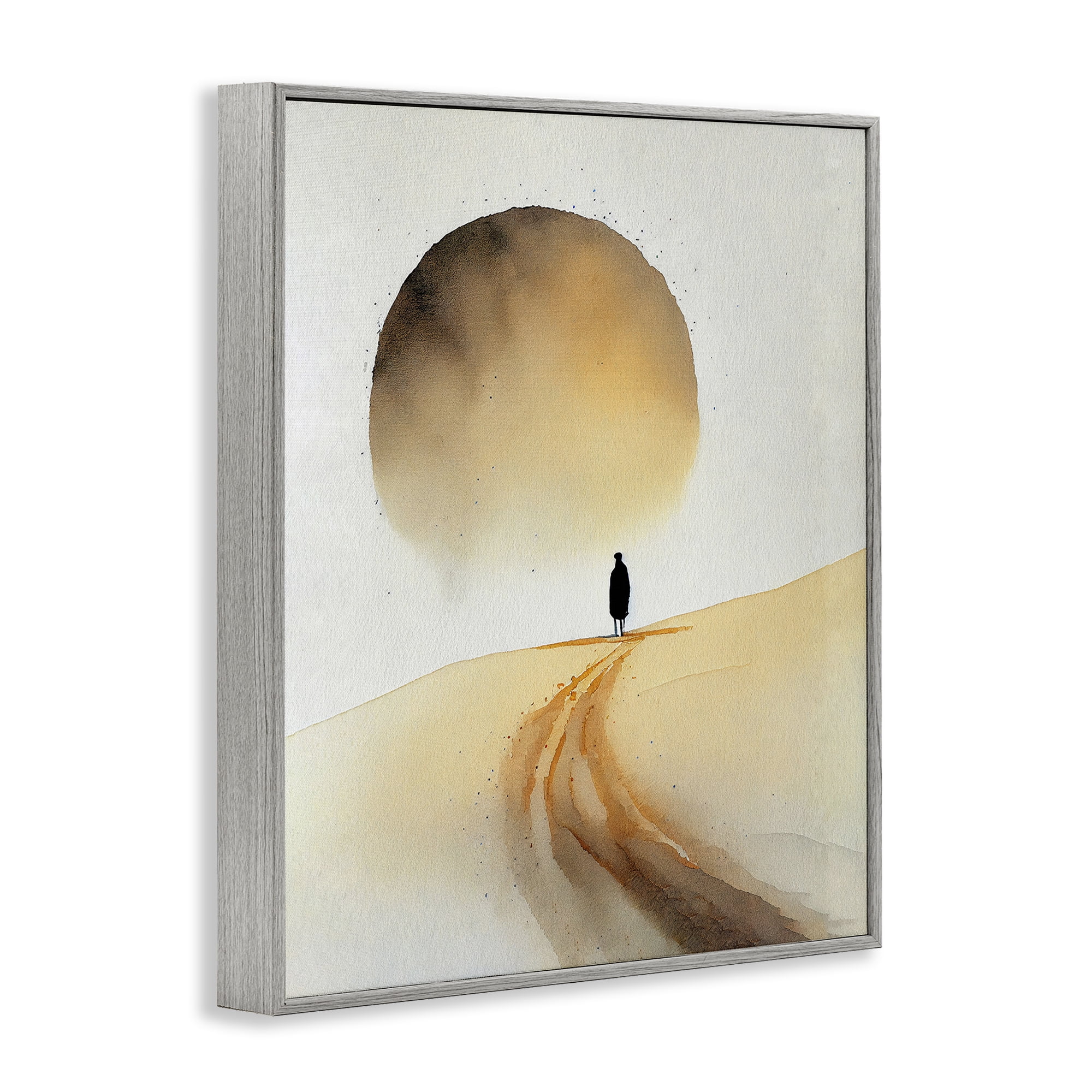 Stupell Industries Person Walking Desert Dunes Landscape Painting Gray Framed Art Print Wall Art, 11 x 14