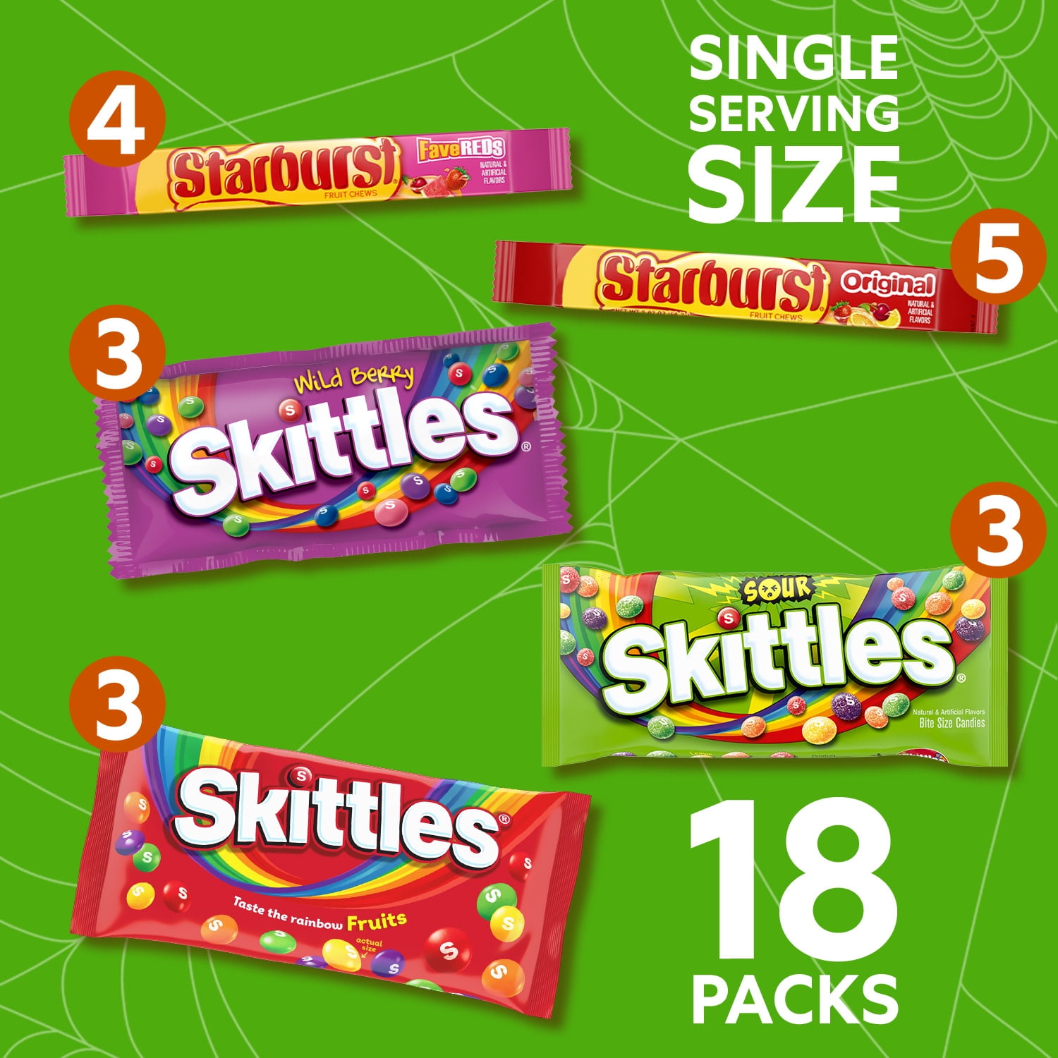 (2 pack) Skittles & Starburst Chewy Variety Pack Halloween Candy - 18 Count Box