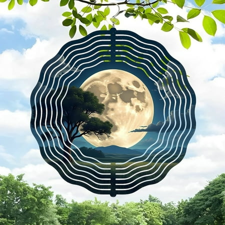 3D Metal Hanging Wind Spinners with Concentric Wave Patterns – Elegant Moonlit Landscape Design for Yard and Garden Decor 3D Metal Hanging Wind Spinners with Concentric Wave Patterns – Elegant Moonlit Landscape Design for Yard and Garden Decor