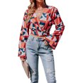 thumbnail image 2 of TRKIYQC Blusas de Manga Larga para Mujer, Floral/Geometría/Blusa de Cuello en V con Estampado de Leopardo, Tops Simples Elegantes Informales TRKIYQC casual, 2 of 9