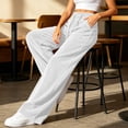 thumbnail image 6 of Zynoxe Womens Corduroy Pants Casual Soft High Waist Drawstring Wide Leg Pants with Pockets Vintage Straight Relaxed Lounge Trousers White S, 6 of 8
