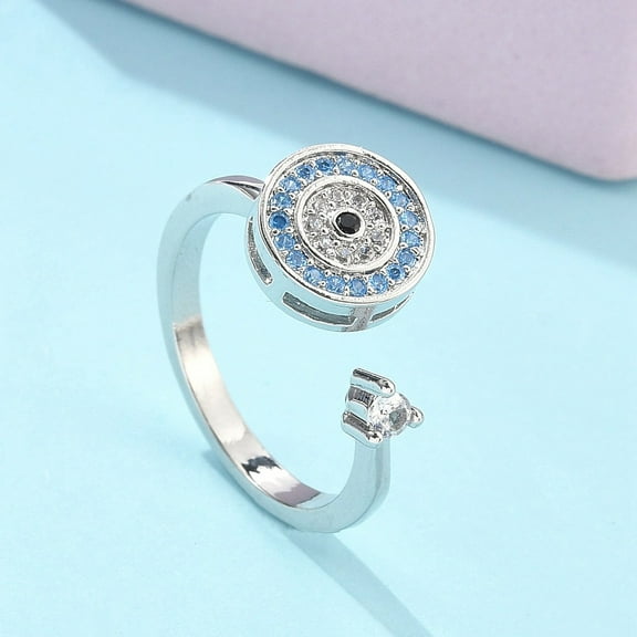 Rotatable Open Ring with Cubic Zirconia Platinum Brass Fidget Spinner Rings for Anxiety Stress Relief Evil Eye Inner Diameter: 17mm Pendant: 3mm and 10mm
