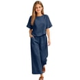 thumbnail image 4 of UACY Girls Pants Sets 2 Piece Outfits Casual Half Sleeve Tops with Wide Leg Palazzo Pants Summer Cropped Lounge Set ﻿ (Navy, 11-12 Years), 4 of 6