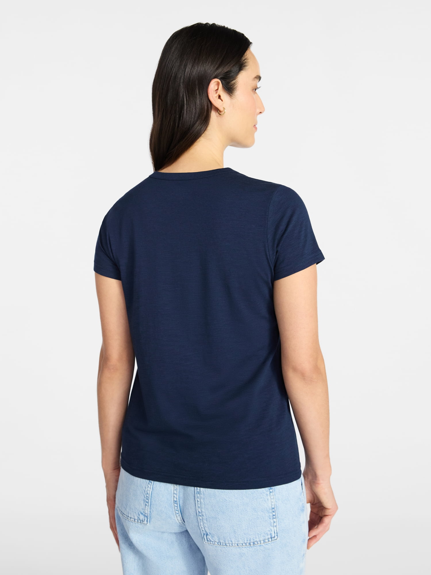 Time and Tru Women's Slub Crewneck Tee with Short Sleeves, Sizes 1X-4X